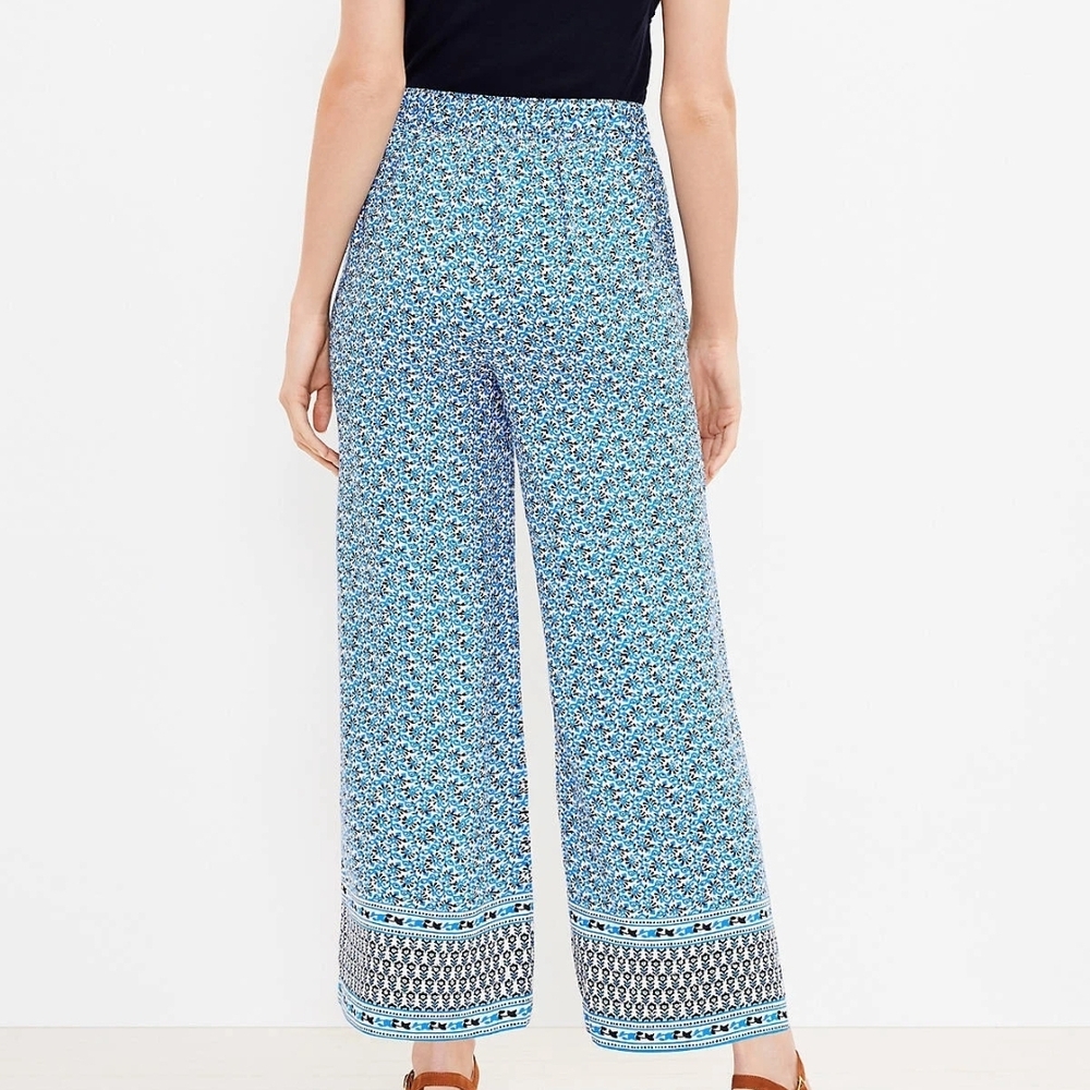 LOFT Blue and White Patterned Wide Leg Pants - Picture 3 of 10